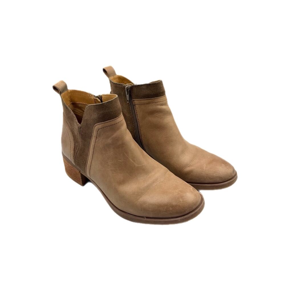 Korks Thyone Booties Distressed Brown Suede Leather Zip Block Heel Basic Booties